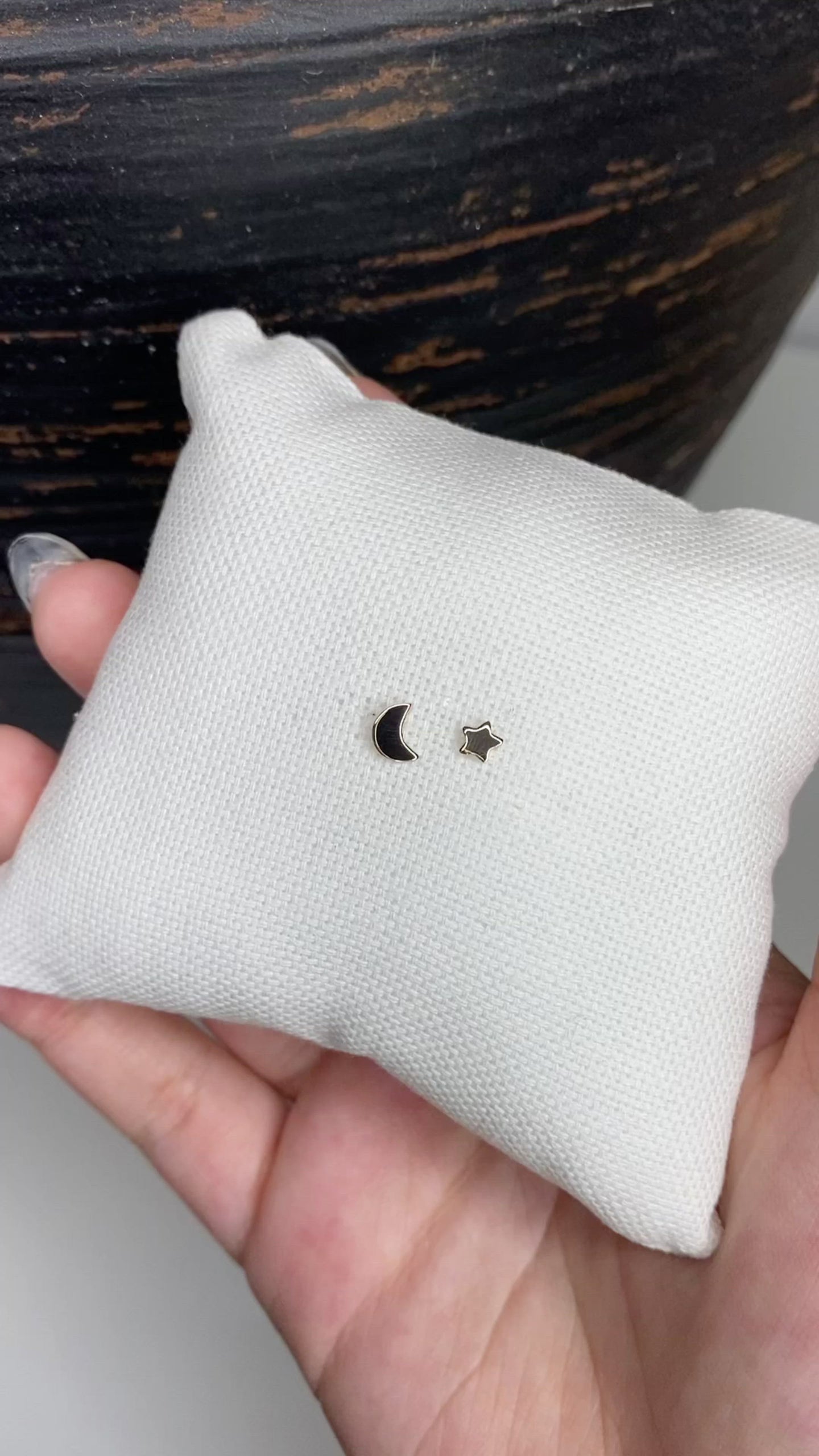 14K Solid Gold Moon & Star Studs | Mismatched Celestial Jewelry